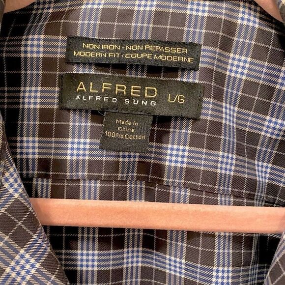 🌷 Alfred Sung🌷Plaid Button Down Classic Shirt - Picture 1 of 8
